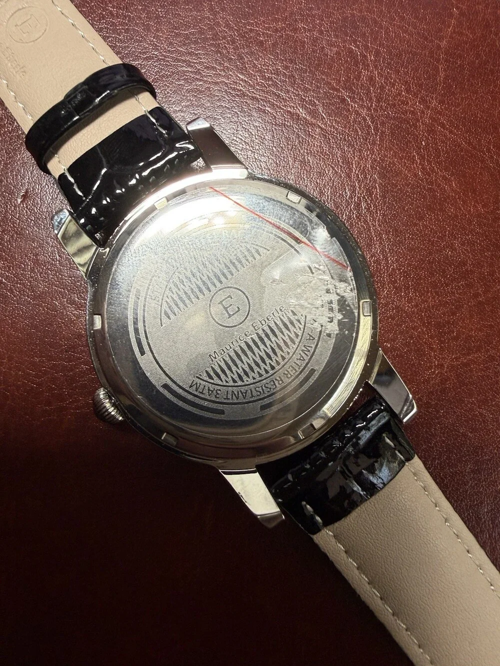 Maurice Eberle Men’s Dress Watch Silver Roman Numeral Dial Leather Untested